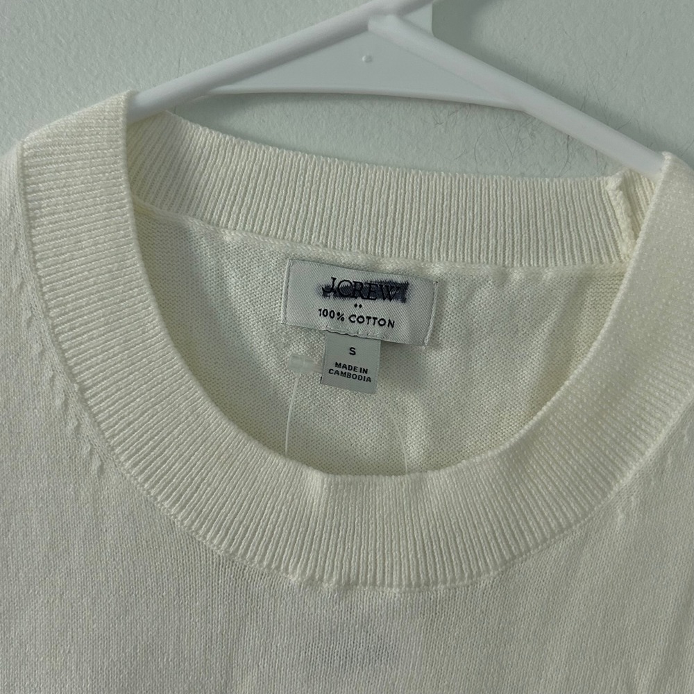 J.Crew Factory Women's Short Sleeve Cotton Crewneck Sweater Ivory S Small New - Picture 3 of 9